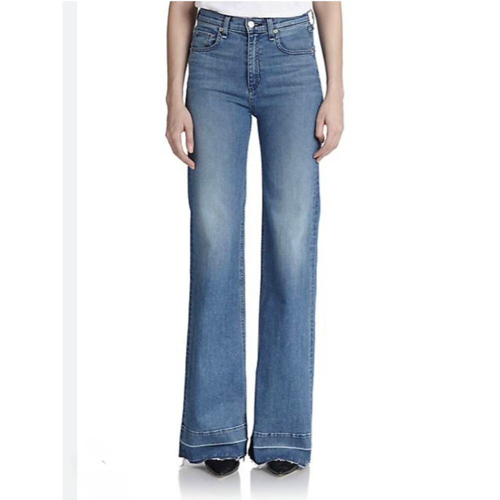 rag & bone Justine Wide-Leg Jeans Medium Wash Jeans Raw Hem Soft 30